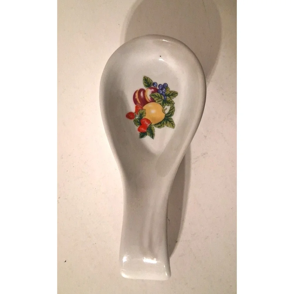 Vintage Spoon Rest Fruit Ceramic Cottage Grandma Core Country Farmhouse Kitchen